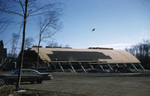 Alumni Hall construction with partial roofing looking southeast