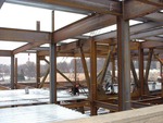Steelwork on the 4th floor during north wing construction of Bannow Science Center